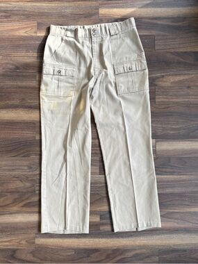 Vintage “Give ‘Em Hell” Tilley Men's Tan Cargo Pants with Button-Flap Pockets